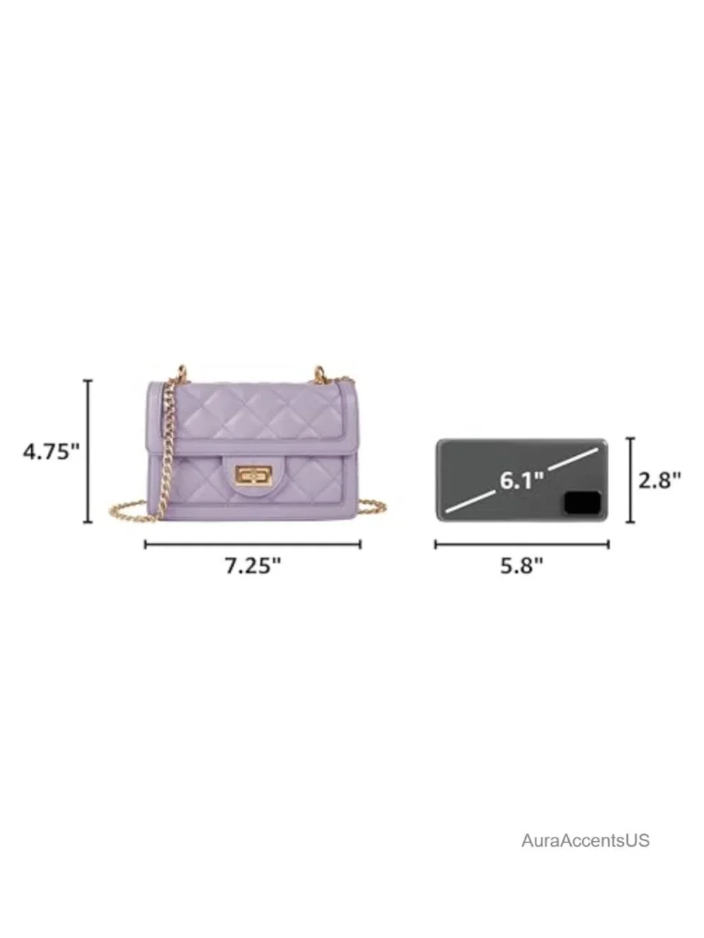 Quilted Crossbody Bag with Gold Chain, Faux Leather Mini Shoulder Purse